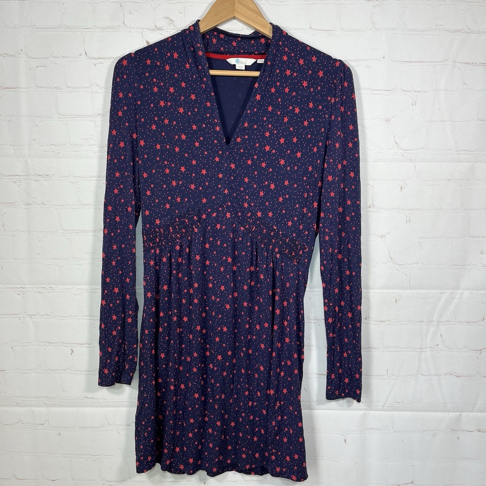 Boden Betty Jersey Star Print Tunic Dress Size 6R Blue Long Sleeve Above Knee