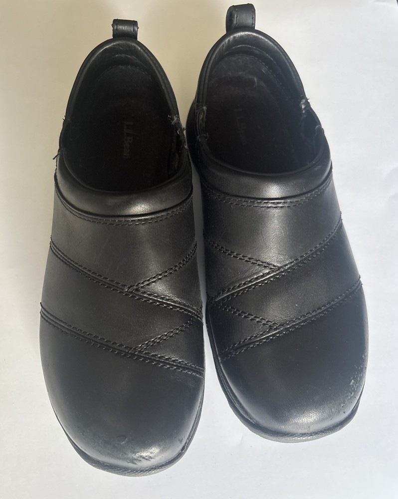LL Bean Women's Black Leather Slip On Loafers Moccasin Comfort Shoes- Size 7W