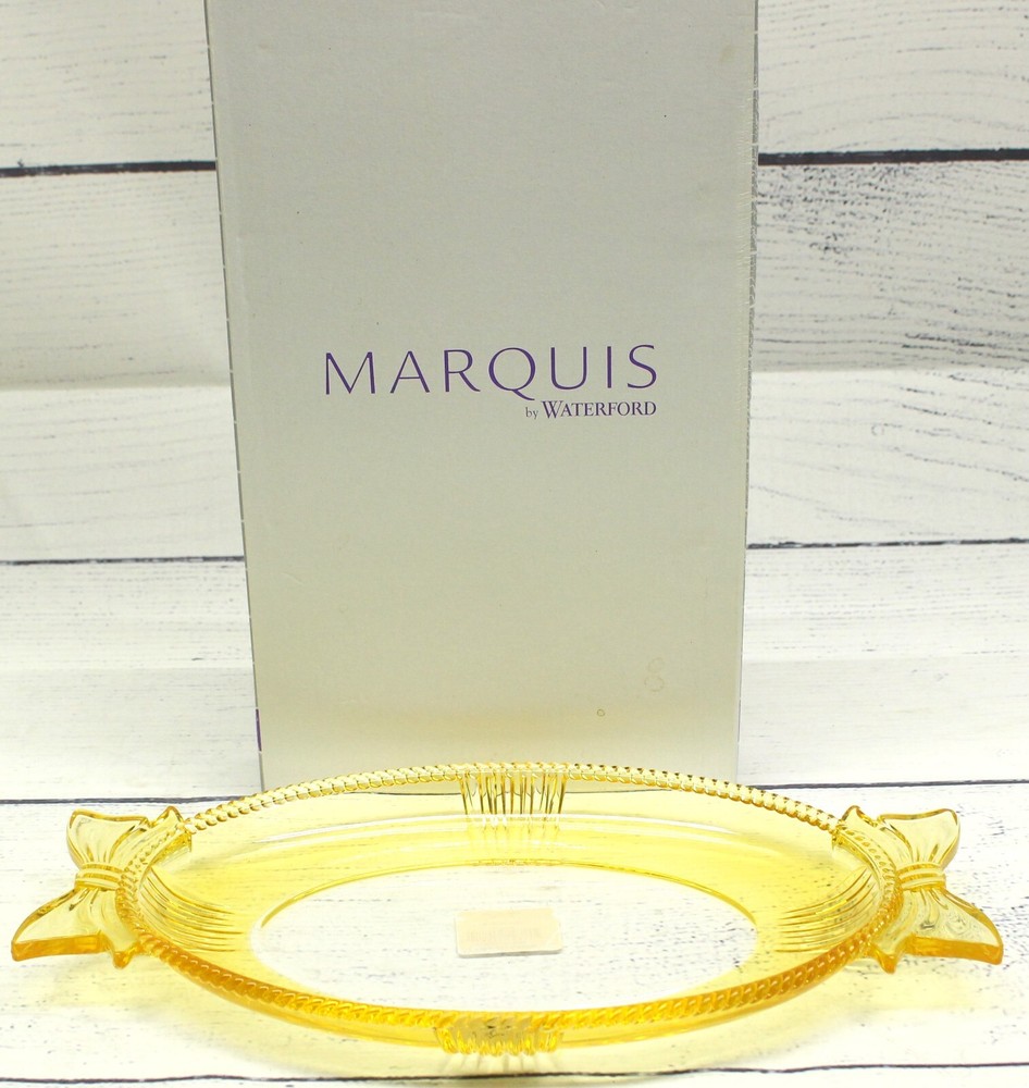 Waterford Crystal 12-Inch Yellow Oval Dish Platter with Bow Handles Made in Germany