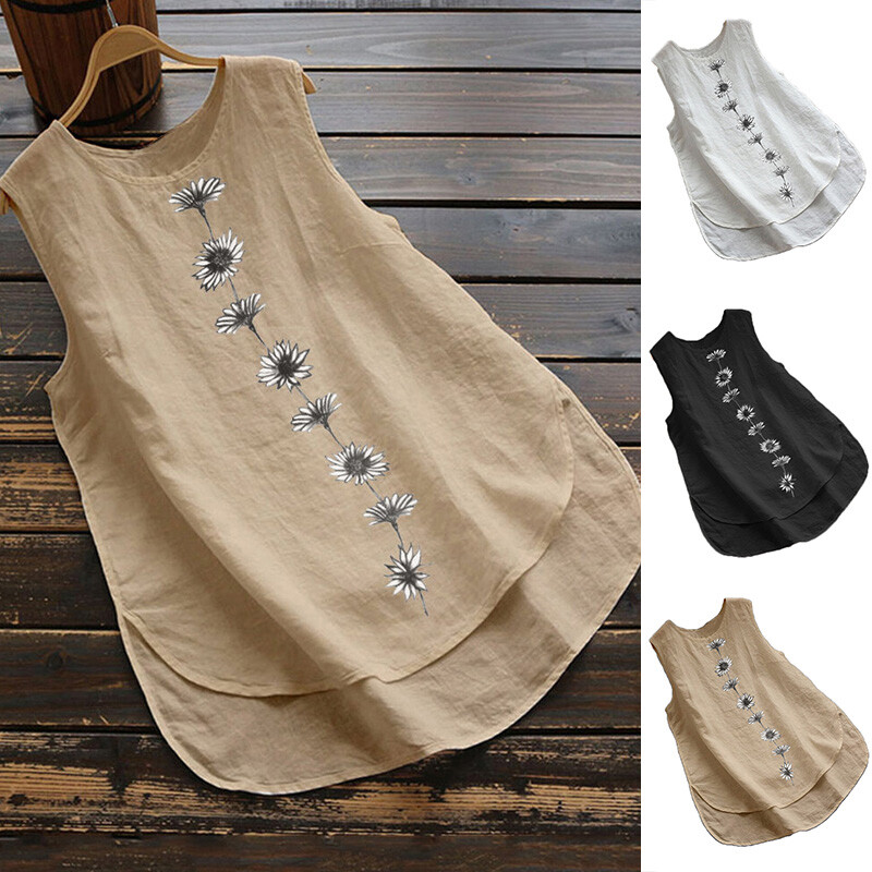 Women’s Cotton Linen Sleeveless Tank Top Loose Camisole Blouse Vest