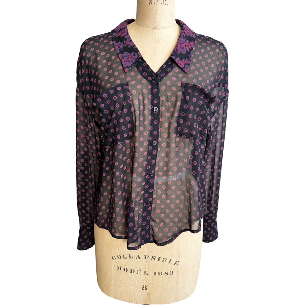 Free People Women's Blouse Size XS Black Magenta EUC Boho