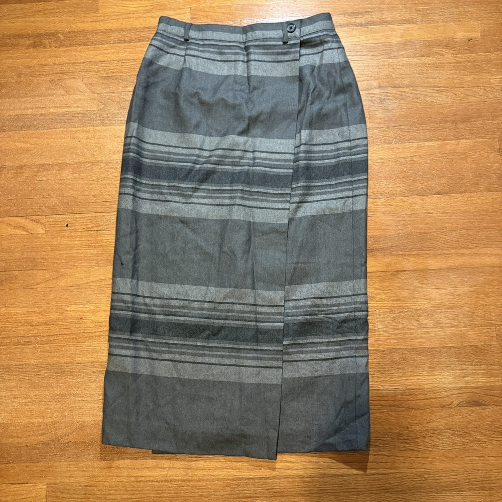 Vintage Lauren Ralph Lauren Worsted Wool Wrap Skirt Size 12 Long Brown Plaid USA