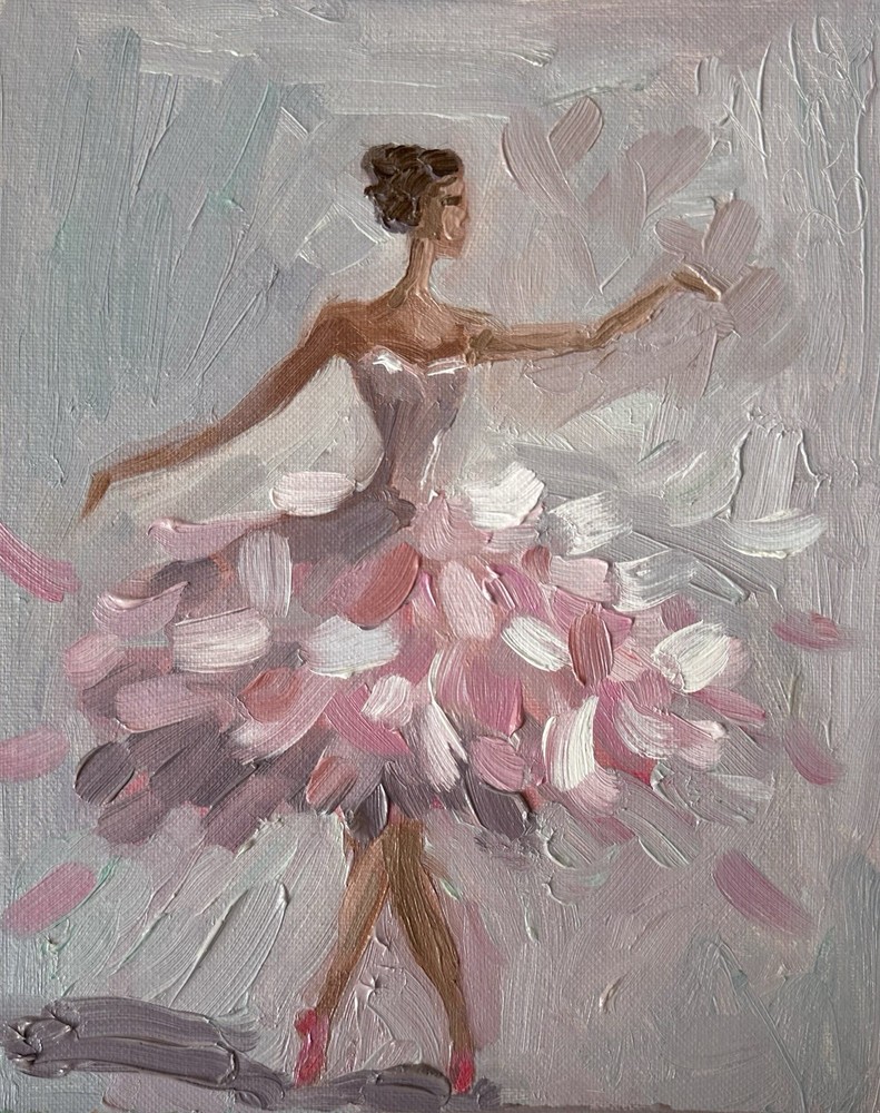 Original Ballerina Impressionist Oil Painting Pink Dress Dance Art Canvas