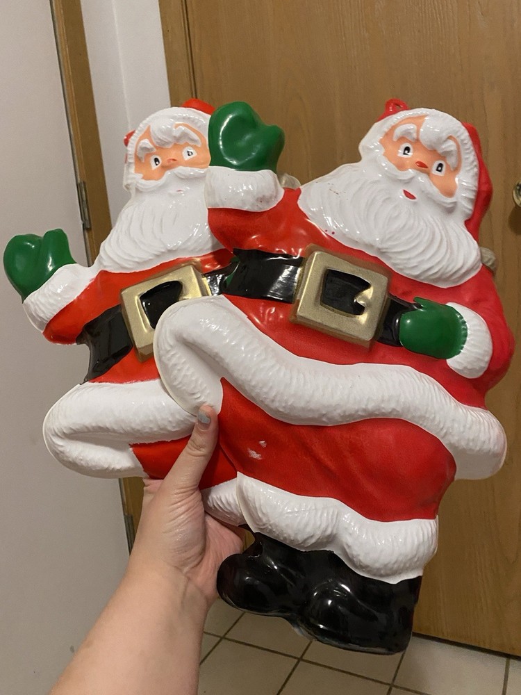 Two Vintage Santa Wall Decor Plastic