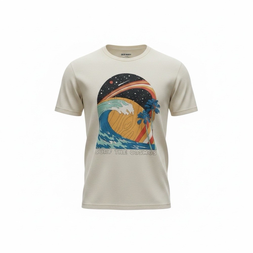old navy boys beige graphic t-shirt surf the cosmos  Size 10-12 Large