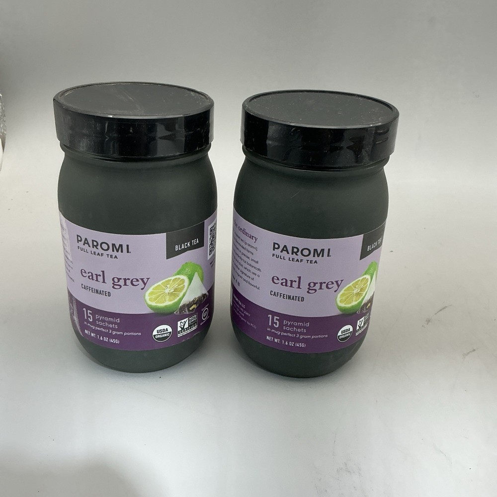 2 Pack Organic Earl Grey Black Tea Signature Glass Jar 15 Bags Each Exp 02/26