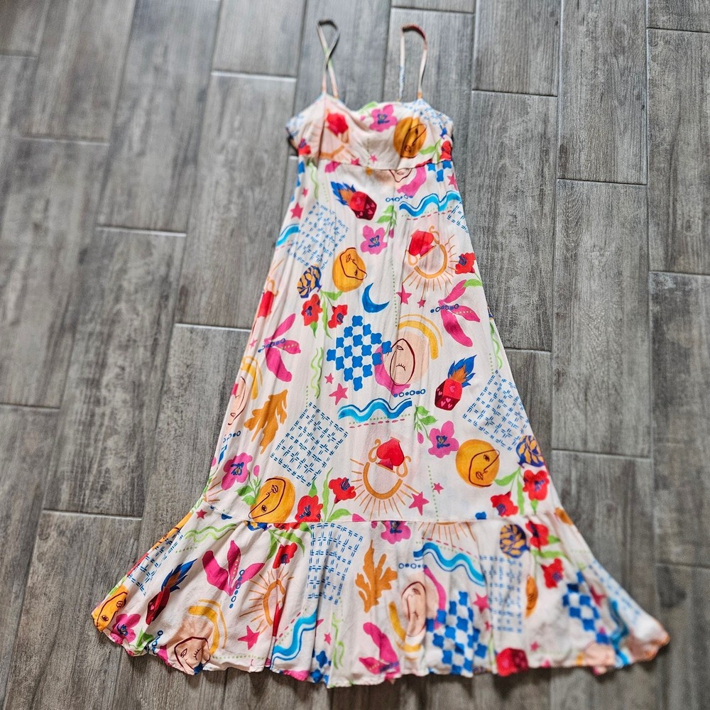 Paper Heart Floral Maxi Dress Women’s M Spaghetti Tie-Back Boho Garden Party