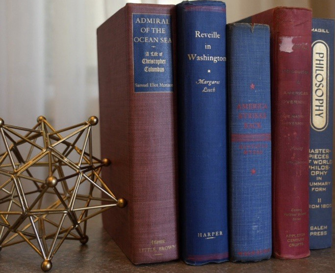 Vintage Book Bundle Hardcover set of 5 for Decor Red and Navy