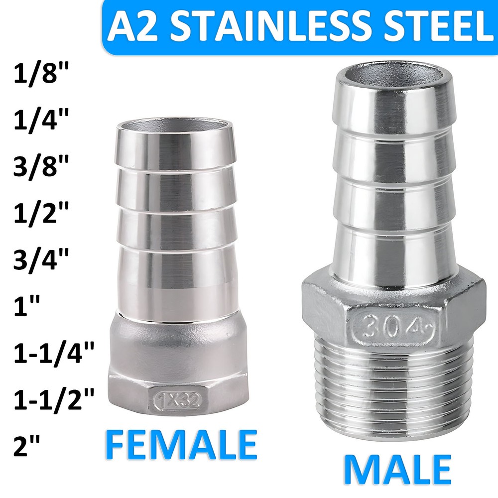 A2 Stainless Steel Straight Barbed Hose Connector Male/female Thread Bsp 1/8