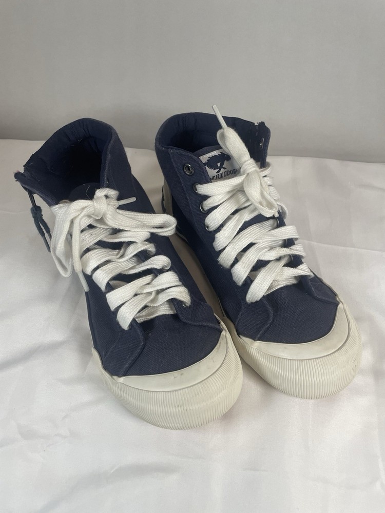 Rocket Dog Jazzin Hi Canvas Navy White Cotton Ladies Shoes Size 7