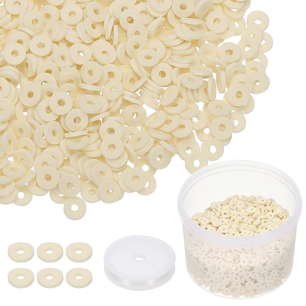 3000 Pcs Beige 6mm Flat Clay Beads Friendship Bracelet DIY Kit with Cord