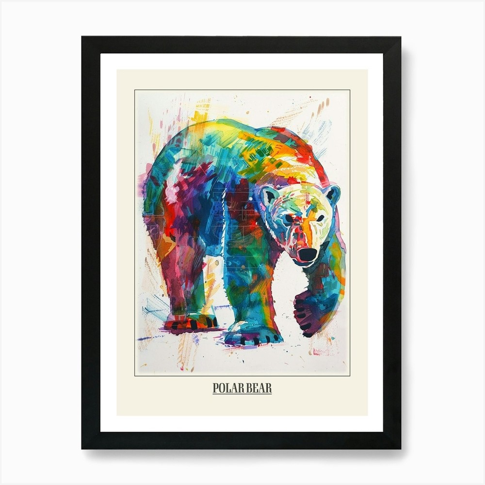 Polar Bear Colorful Watercolor Framed Wall Art Canvas Print Poster