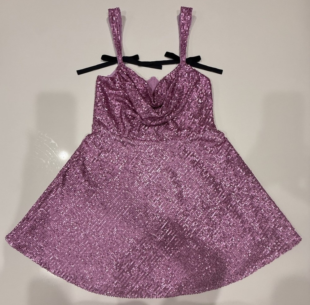 For Love & Lemons Candace Sequin Mini Dress M Pink Lined Bustle