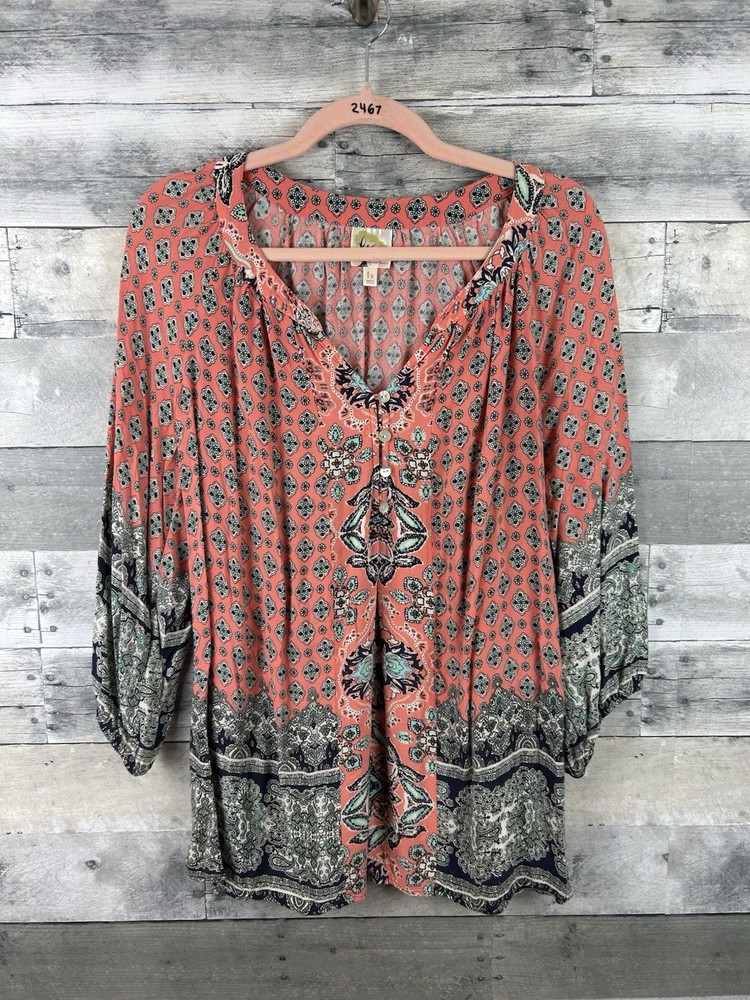 Fig & Flowers Women’s 1X Long Sleeve Boho Blouse