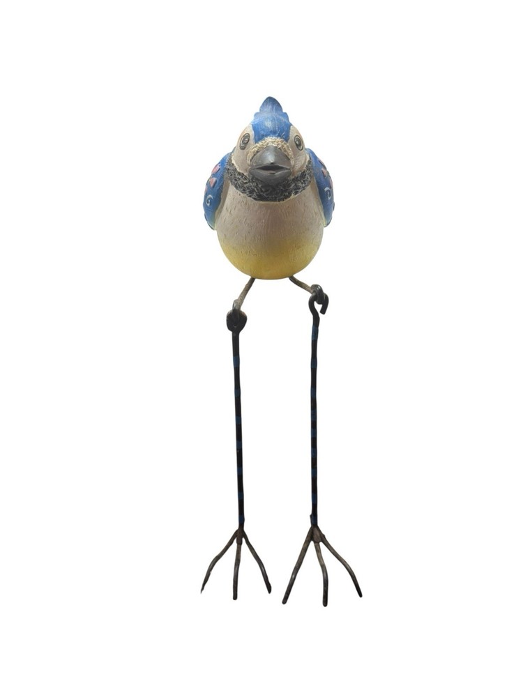 Blue Jay Shelf Sitter Bird Figurine Hinged Metal Legs Farmhouse Decor
