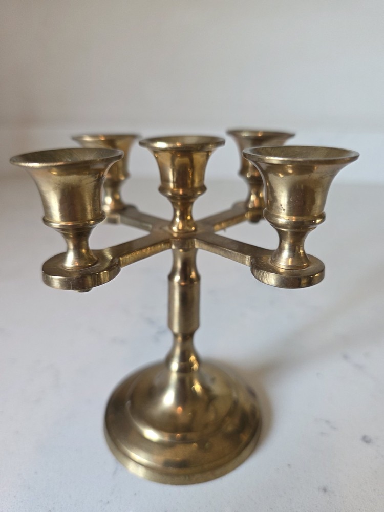 Vintage Classic Solid 5 Candle 4 Brass Arm Candelabra India