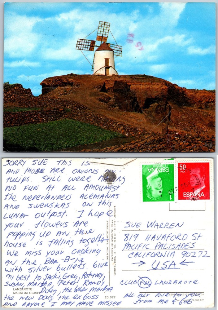 Continental Windmill Lanzarote Spain Postcard