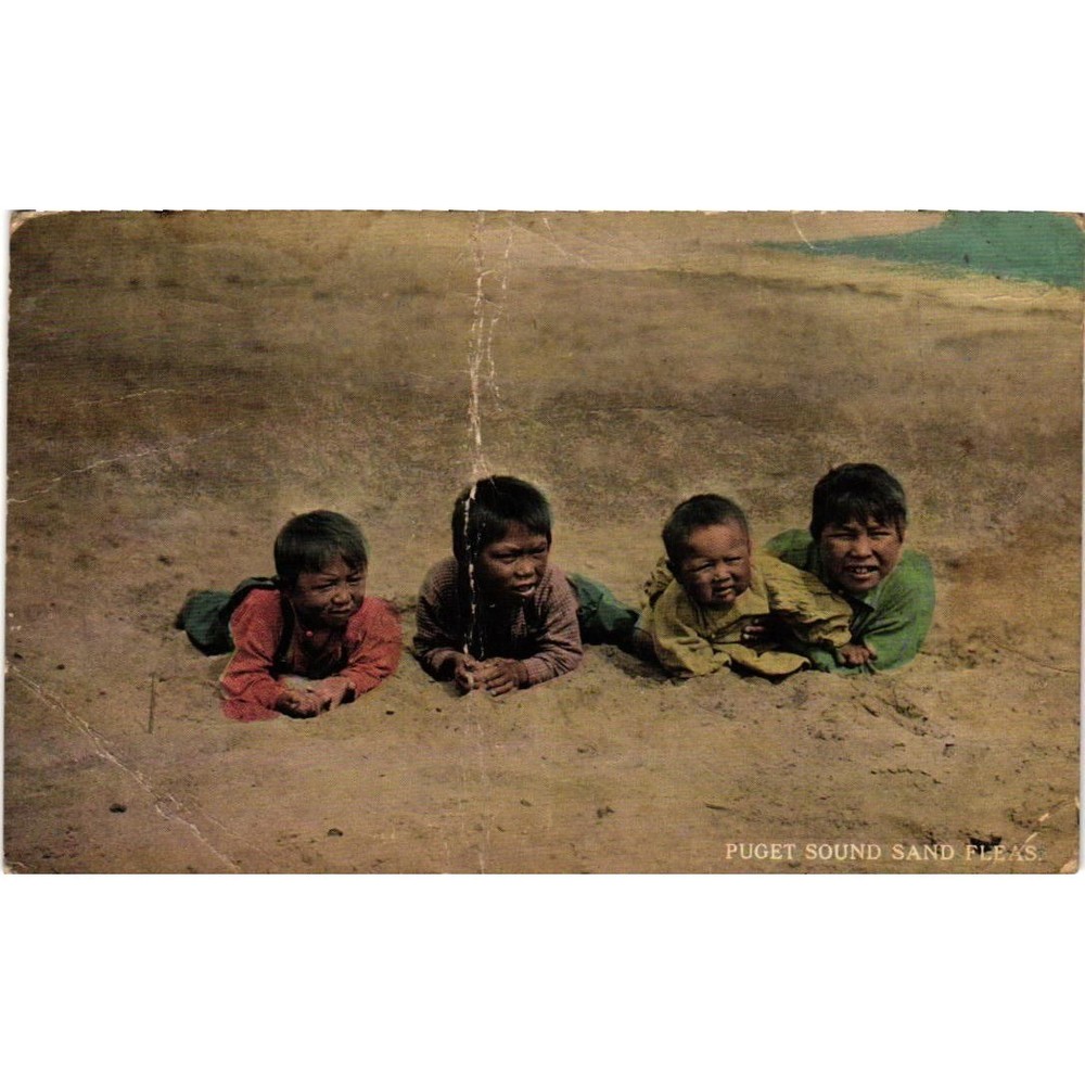 Vintage 1913 Puget Sound Sand Fleas Postcard Native American Children Naches WA