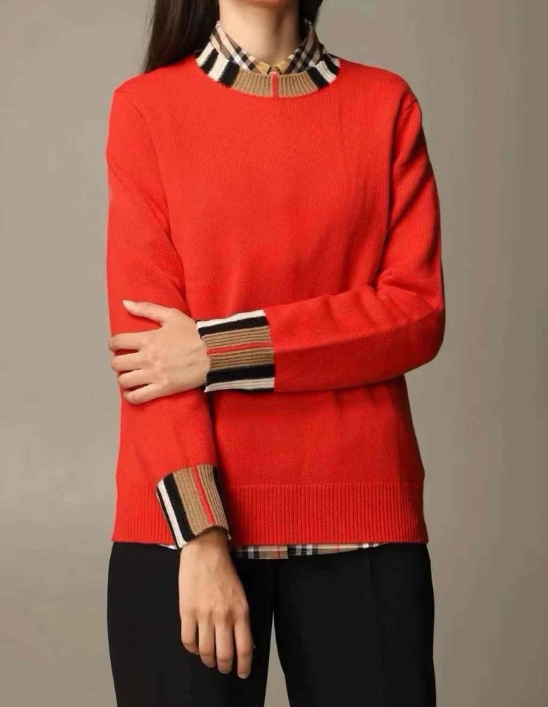 New Burberry Womens Tilda Icon Striped Collar Sweater Red Size M $910+ Tax