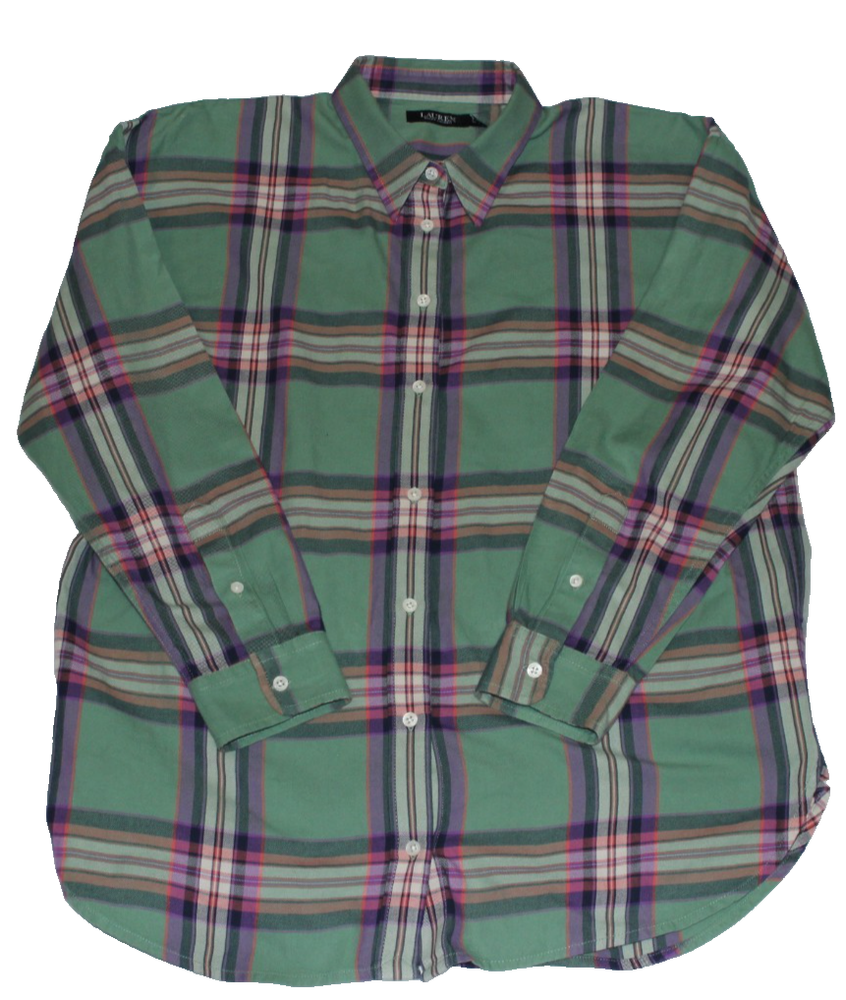 Lauren Ralph Lauren Black Label Women's Button-Up Shirt Size XL Green Plaid