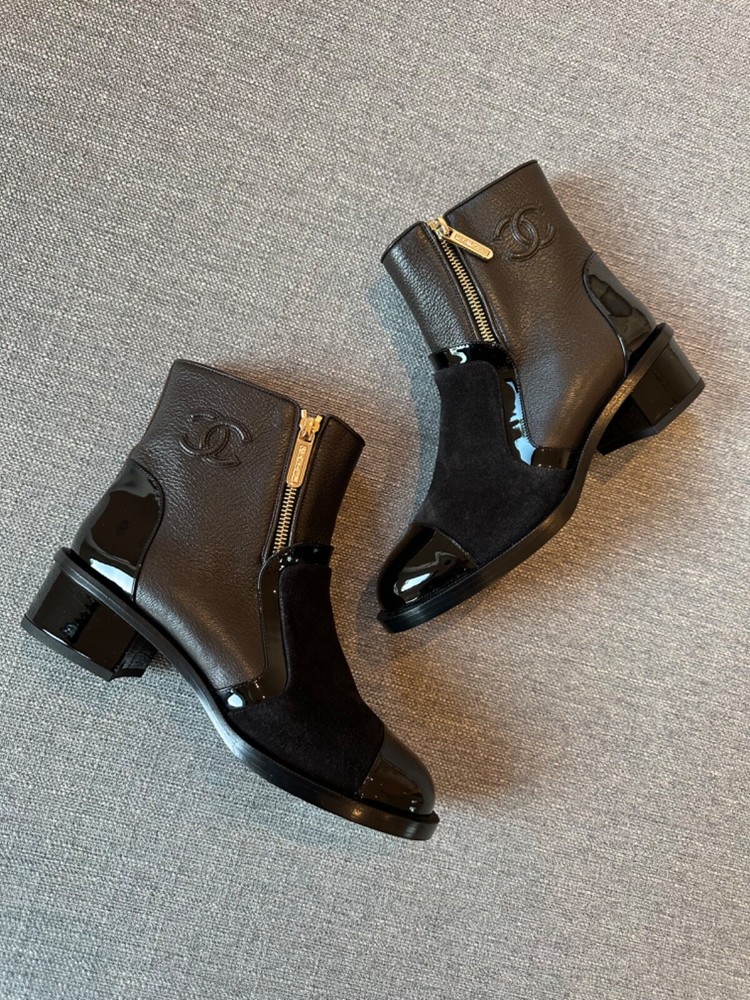 Chanel Black Brown Leather Suede Boots Size 37 New G34132Y51542