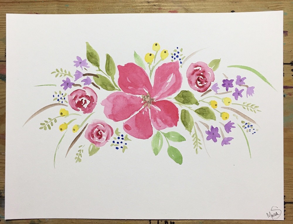 Maria Scalf Floral Flowers Wild ORIGINAL PAINTING Watercolor 9x12 Expressionism