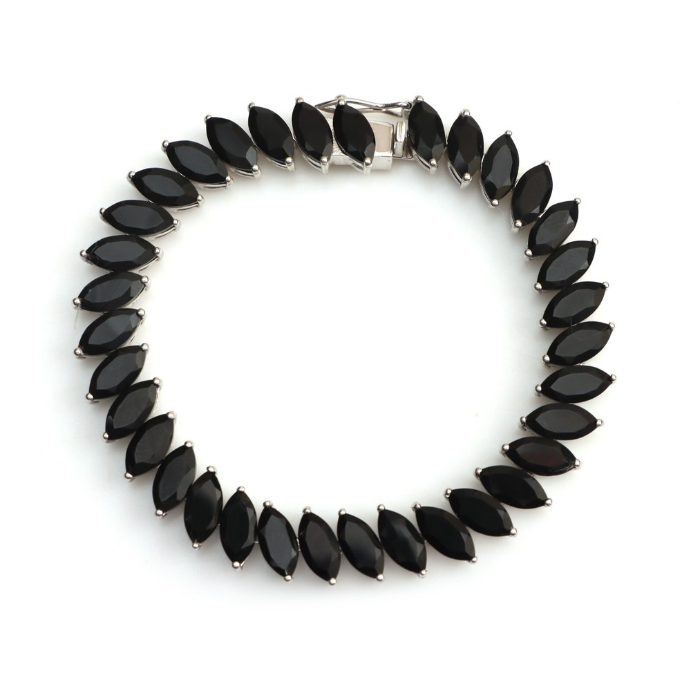 Natural Black Onyx Tennis Bracelet 925 Sterling Silver July Birthstone Bracelet