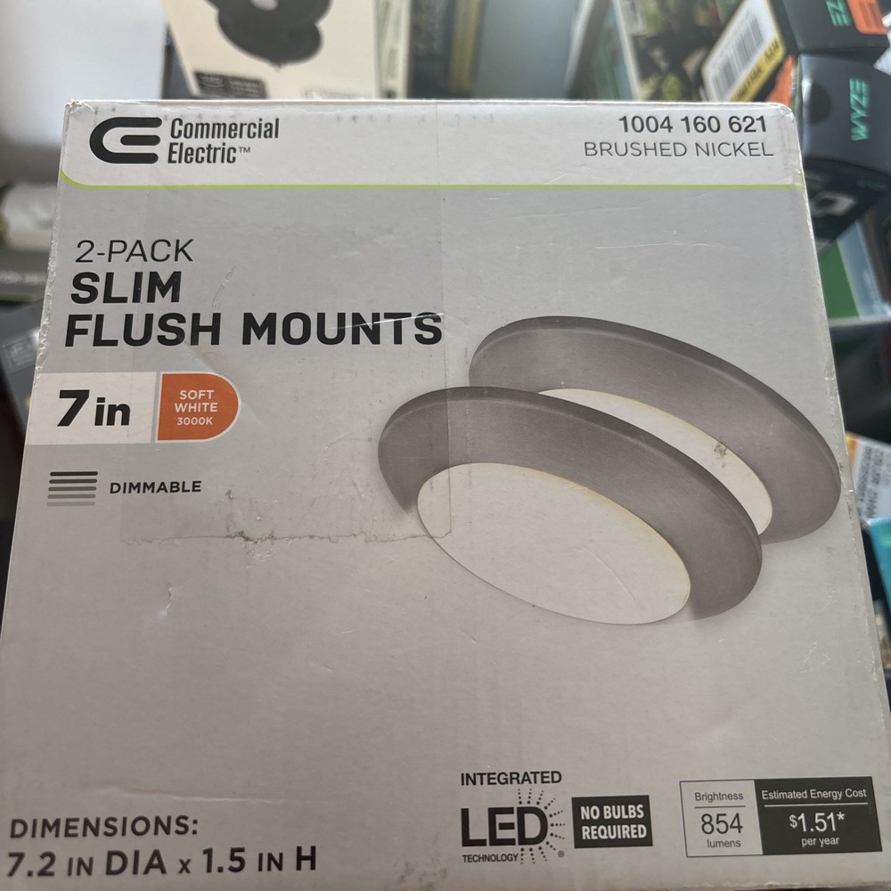 Commercial Electric LED Flush Mount Brushed Nickel 7