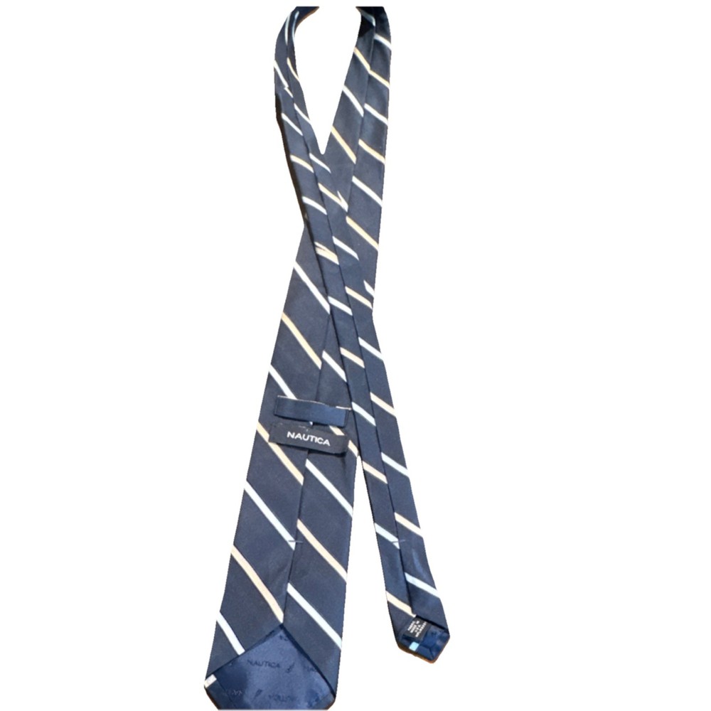 Nautica Men's Silk Tie Navy Light Blue White Striped Woven Classic Neckwear