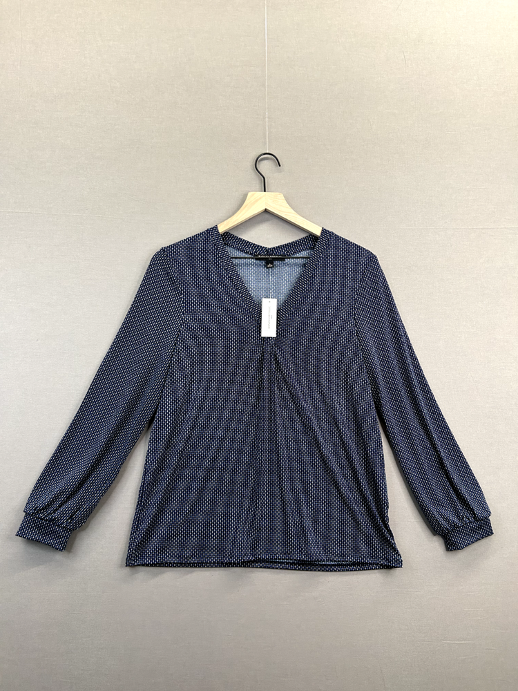 Banana Republic Womens Blue Blouse Geometric Long Sleeve V-Neck Size Small
