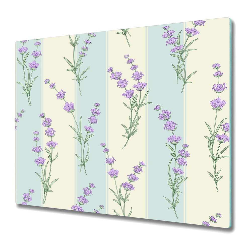 Glass Chopping Cutting Board lavender flowers purple green and yellow 60x52