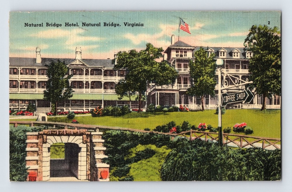 Natural Bridge Hotel Virginia Vintage Linen Postcard w/ Coffee Shop Sign