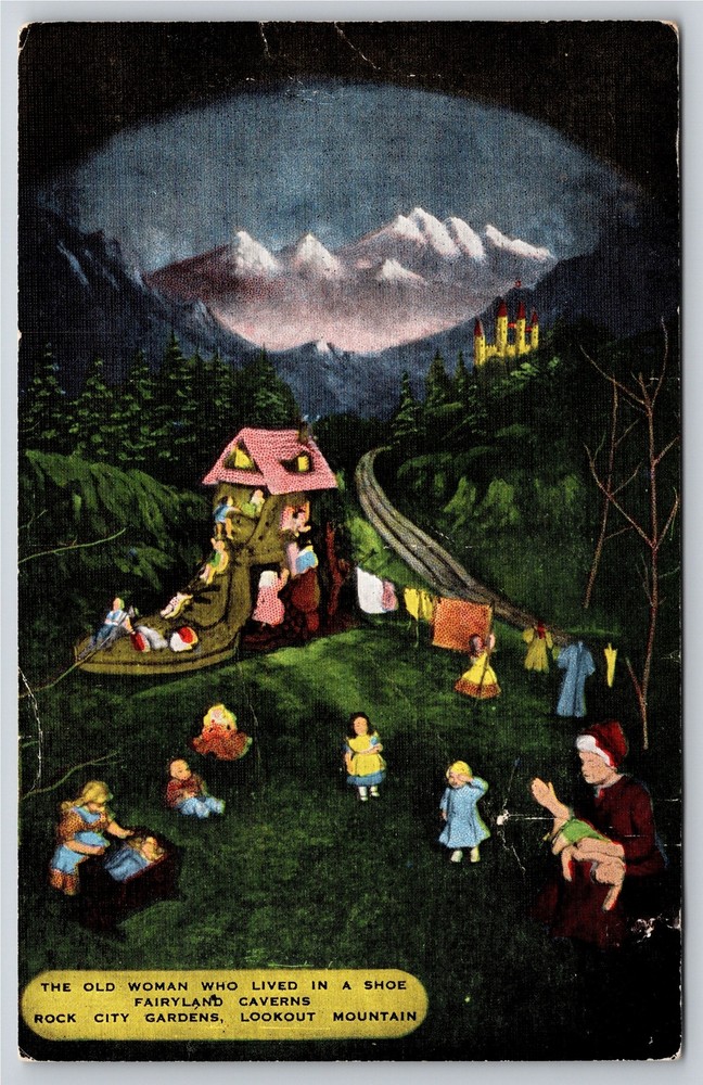 Chattanooga TN~Old Woman Who Lived In A Shoe @ Fairyland Caverns~Linen Postcard