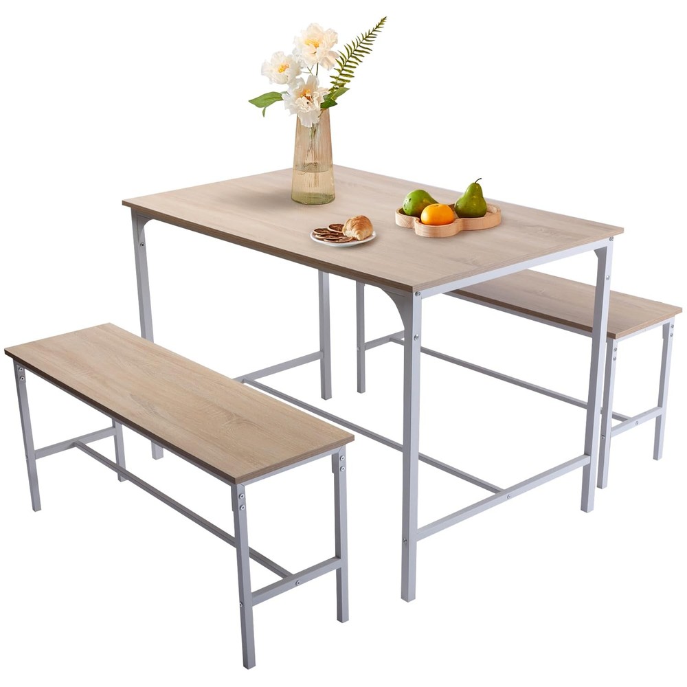 3-Piece Dining Table Set for 4 with Metal Frame & MDF Board, 43.3 Inch