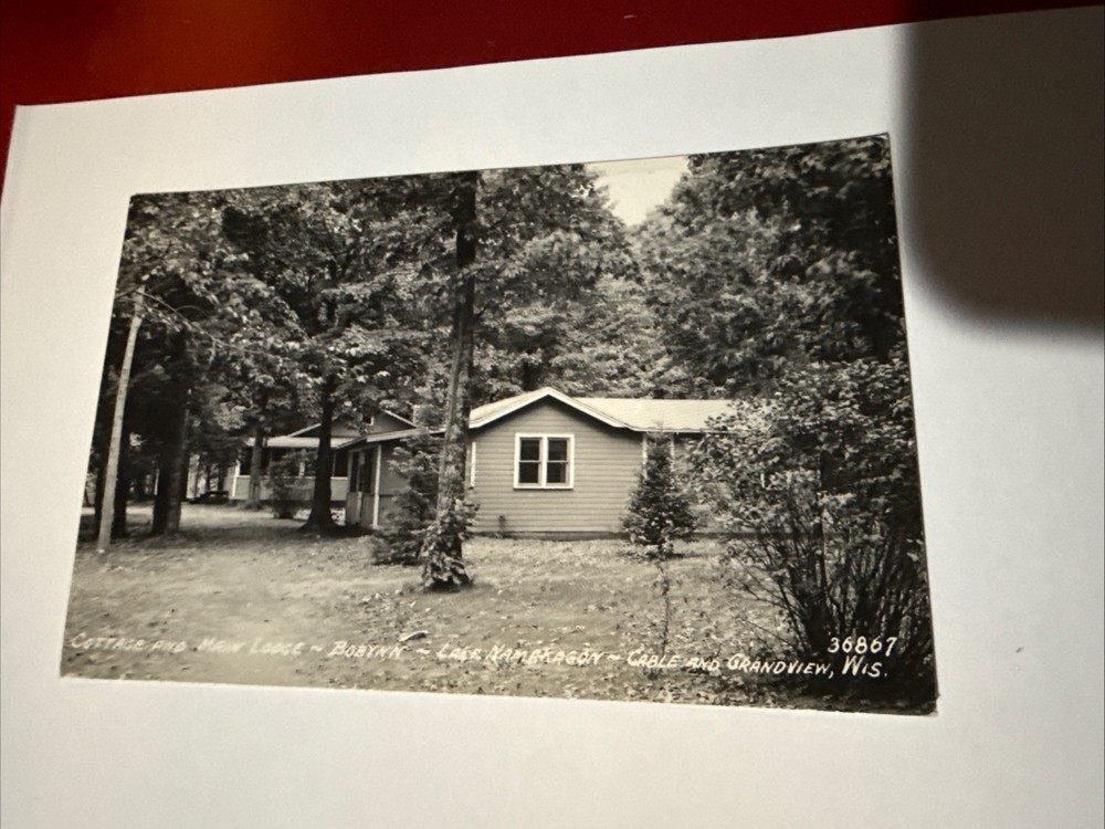 Haugen Wisconsin WI Postcard RPPC Photo Cottage & Main Lodge  Long Lake Vintage