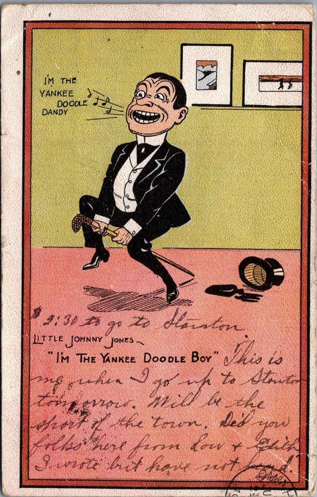 Yankee Doodle Dandy Cartoon Postcard Scranton PA Postmark 1910 Vaudeville Era