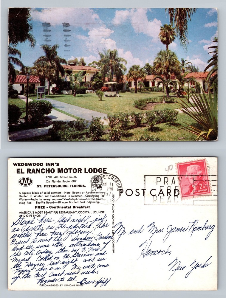 St. Petersburg, FL-Florida, El Rancho Motor Lodge View, Vintage c1957 Postcard