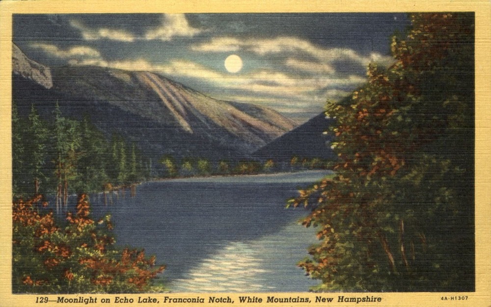 Echo Lake Franconia Notch White Mountains New Hampshire NH full moon~1930s