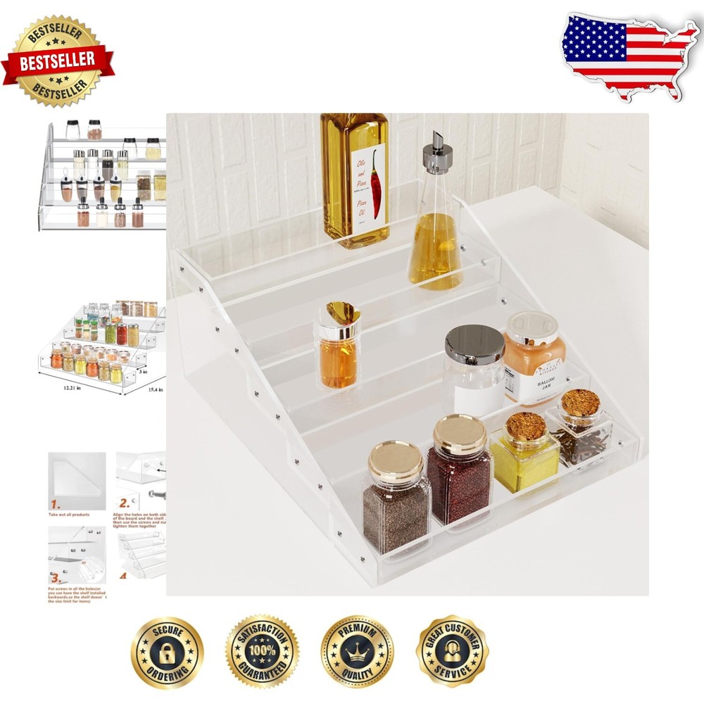 Versatile 3-Tier Acrylic Spice Organizer for Kitchen Countertops and Cabinets