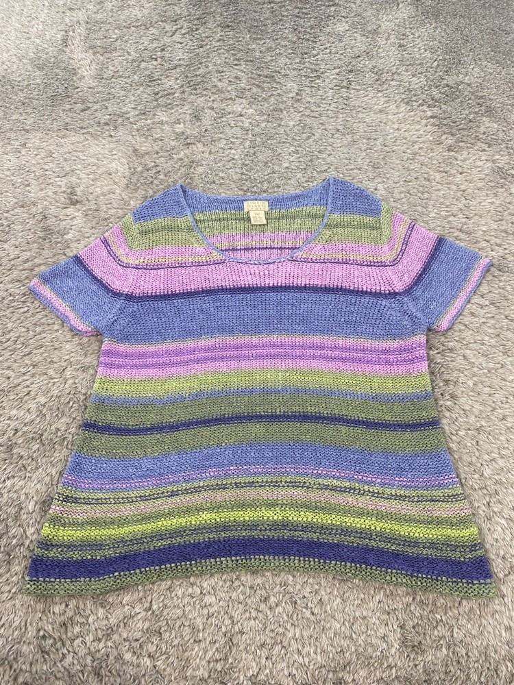 Sigrid Olsen Top Womens PM Medium Petite 90s Striped Crochet Knit Blouse Vtg Y2K