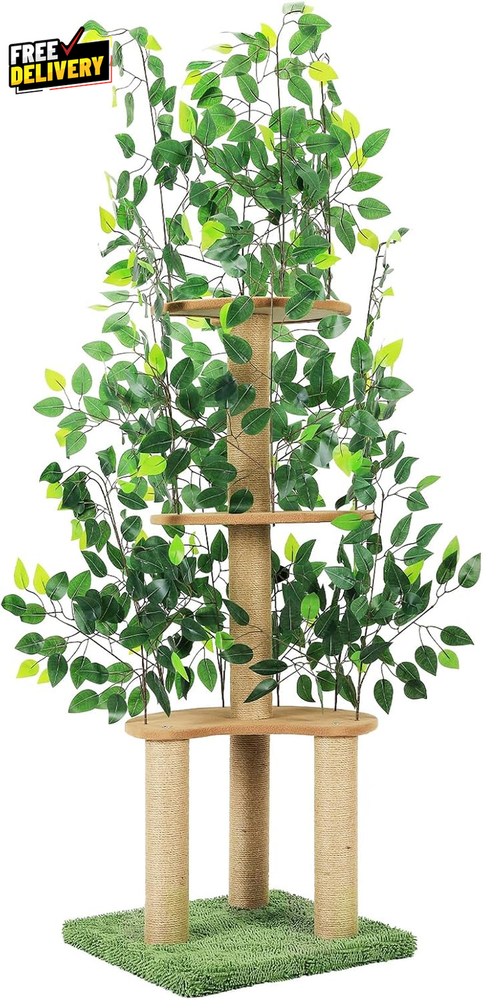 Natural Leaf Cat Tree Tower with Scratching Post for Indoor Cats
