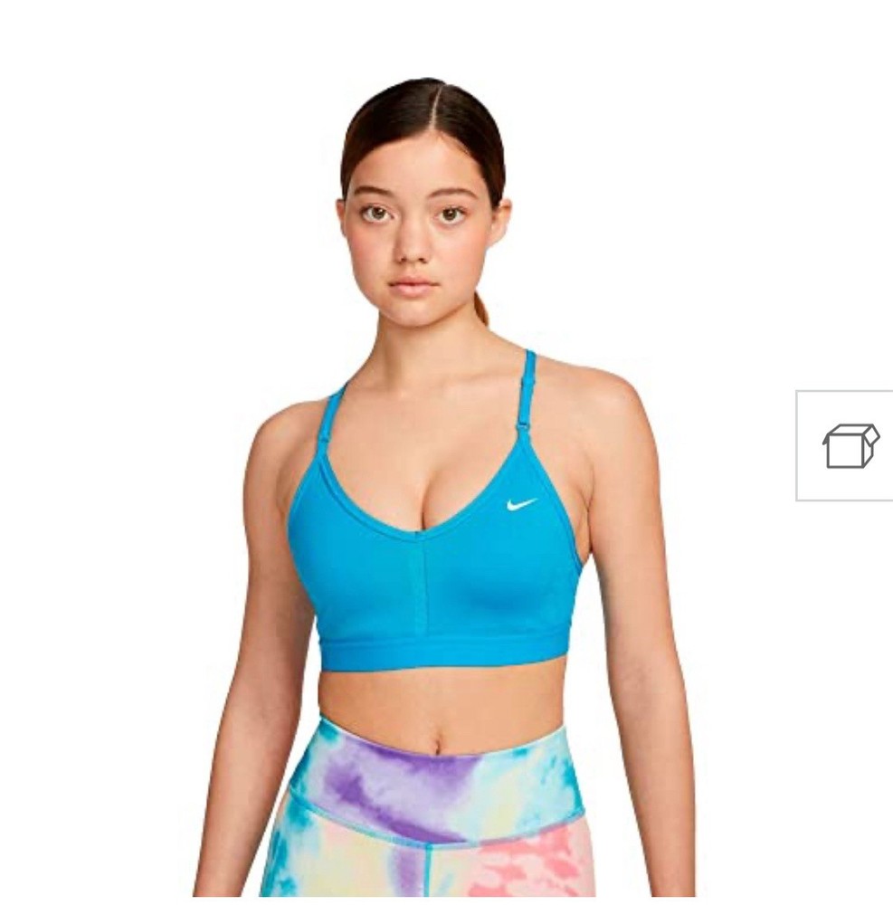 Nike Womens Indy Training Sports Bra Dri-Fit V-Neck Laser Blue Padded Small.