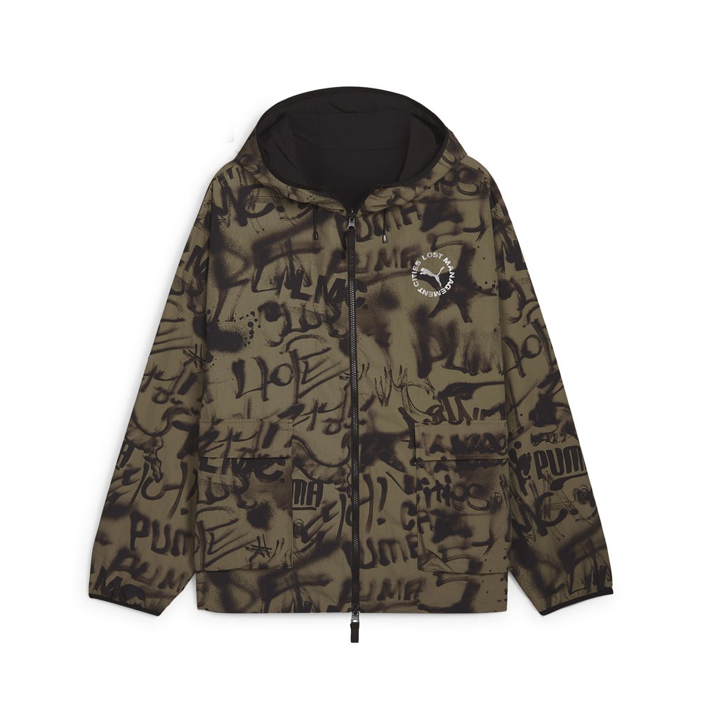 PUMA  X Lost Management Cities All Over Print Reversible Jacket Mens Green Casua