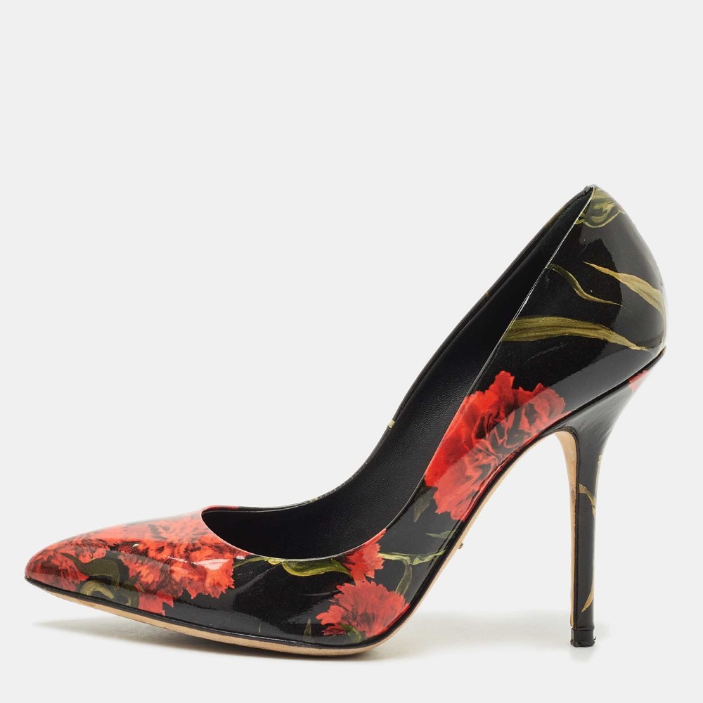 Dolce Gabbana Multicolor Floral Print Patent Leather Pointed Toe Pumps Size 375