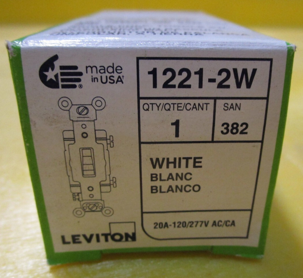 Leviton 1221-2W 20A Toggle Single Pole AC Light Switch 120/277V Spec Grade White-image