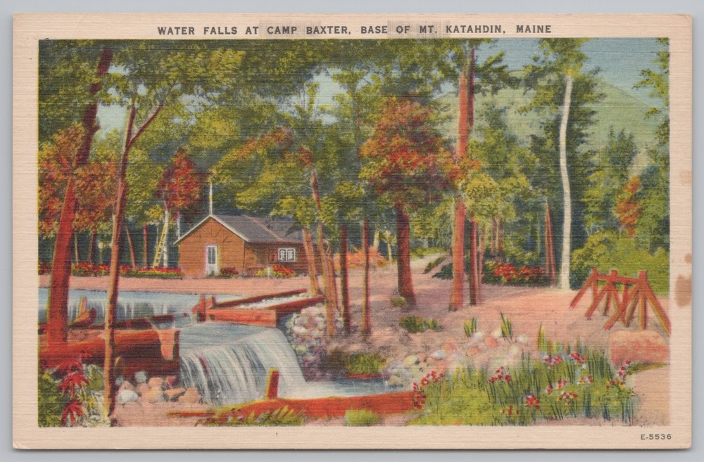 Mt Katahdin Maine~Camp Baxter~Waterfalls~Linen Vintage Postcard