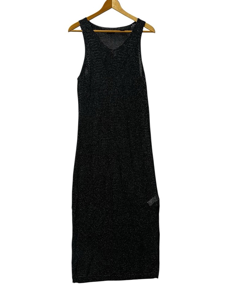 Tahari Black Shimmer Mesh Sleeveless Maxi Dress Women’s Medium Resort Cruise