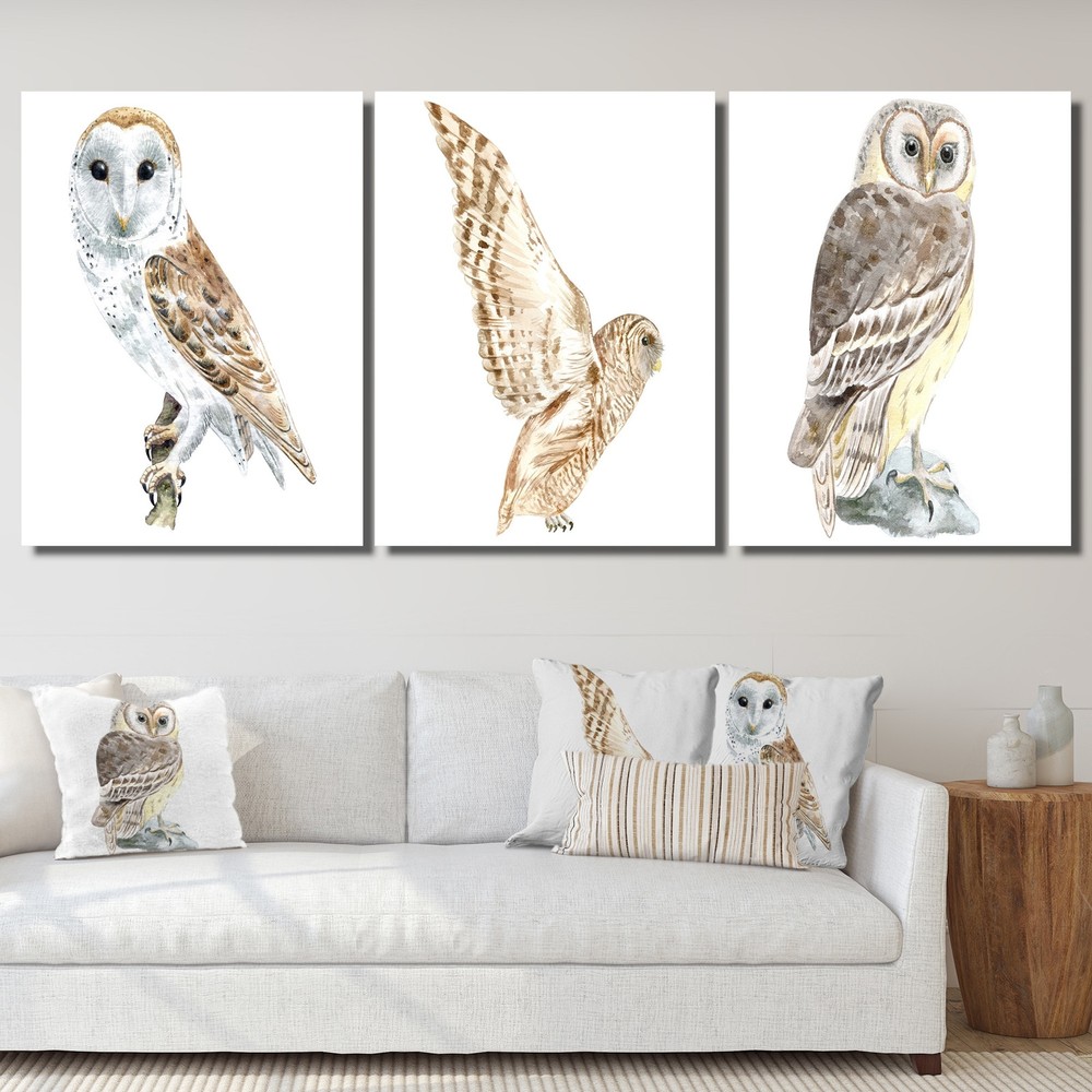 Designart Traditional Barn Owl II Art Set for Classic Home Decor