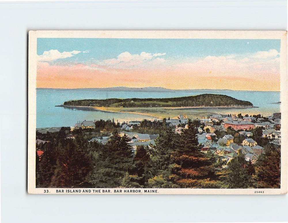 Postcard Bar Island and the Bar Bar Harbor Maine USA