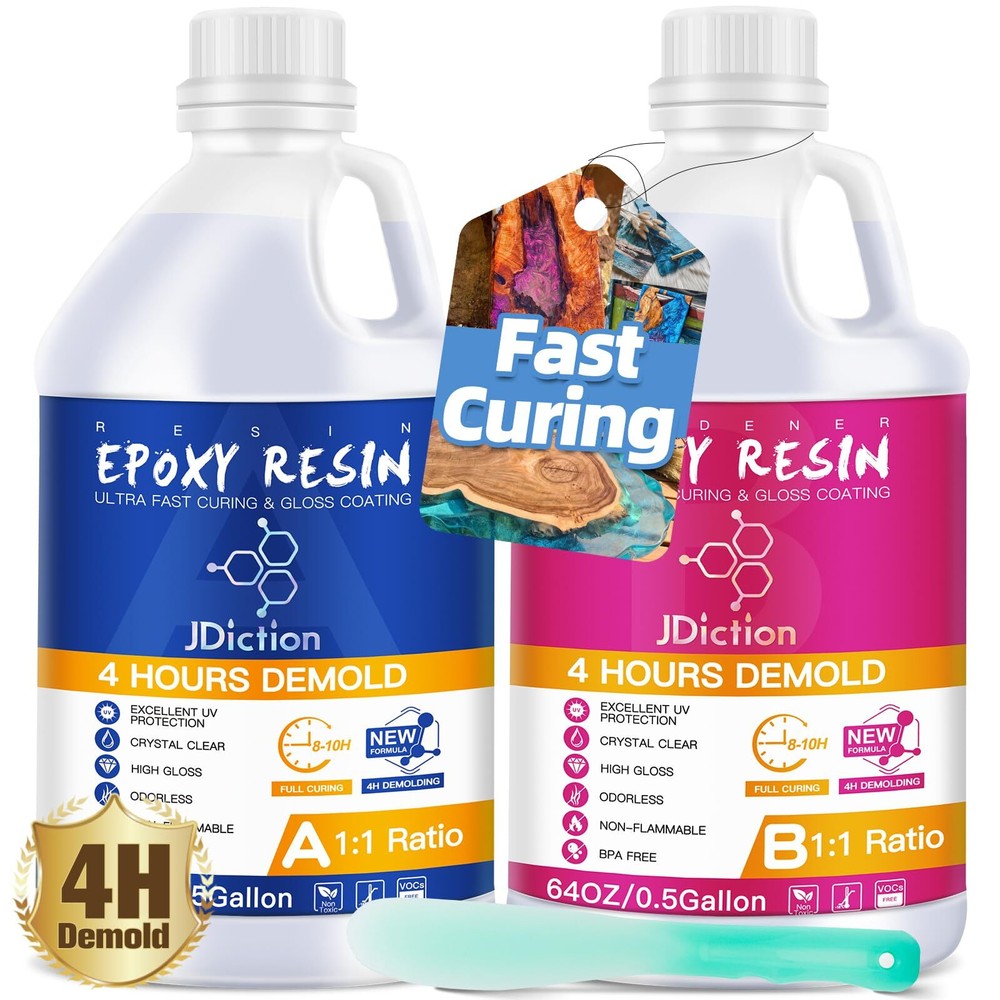 1 Gallon Fast Cure Crystal Clear Bubble-Free Self-Leveling Epoxy Resin Kit